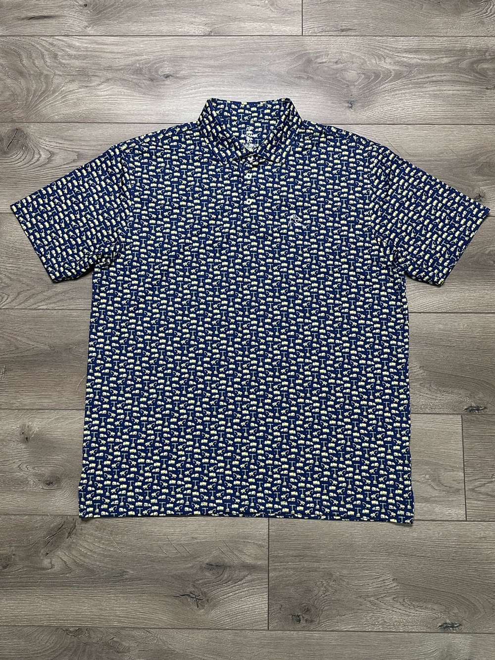 Rhoback Construction Print Short Sleeve Performance Golf Polo Navy Blue XL